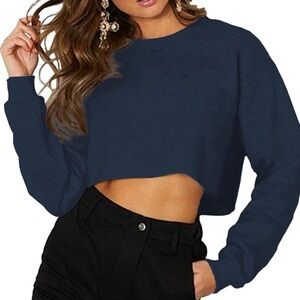 Double Zero Indigo Blue Cropped Top Dolman Sleeve Oversized Size Spicy Small